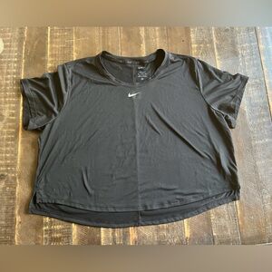 Nike Black Cropped Dri-FIT Tee with White Swoosh
